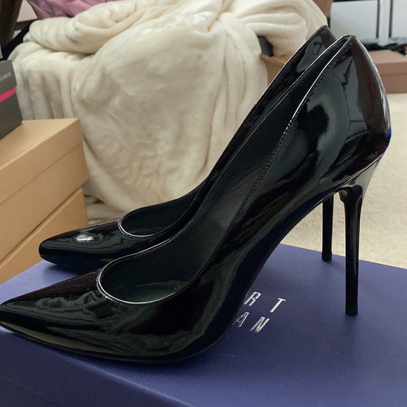 NEW Stuart Weitzman Black Patent Leather Stiletto Pointed Toe Vamp Pumps Heels - Picture 5 of 6